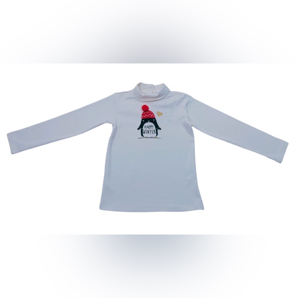 Fagottino Kids White Penguin Happy Winter Long Sleeve Turtleneck‎ Top 12-18 Mth